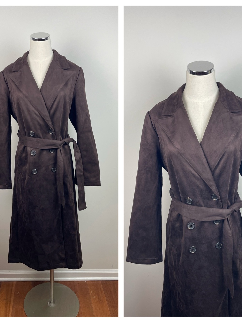 House Of Harlow 1960 Solid Brown Trench Coat With Belt Suede Material Large